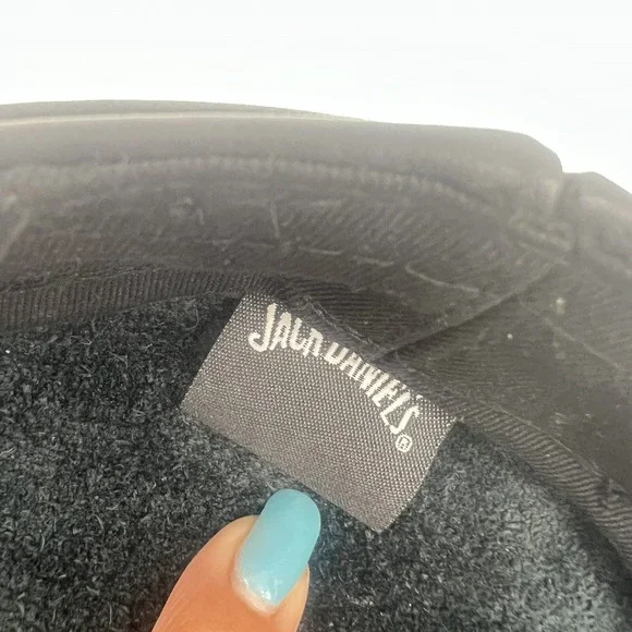 Embroidered Jack Daniels Black Leather Biker Hat‎ Cap Rare 2003 Vintage